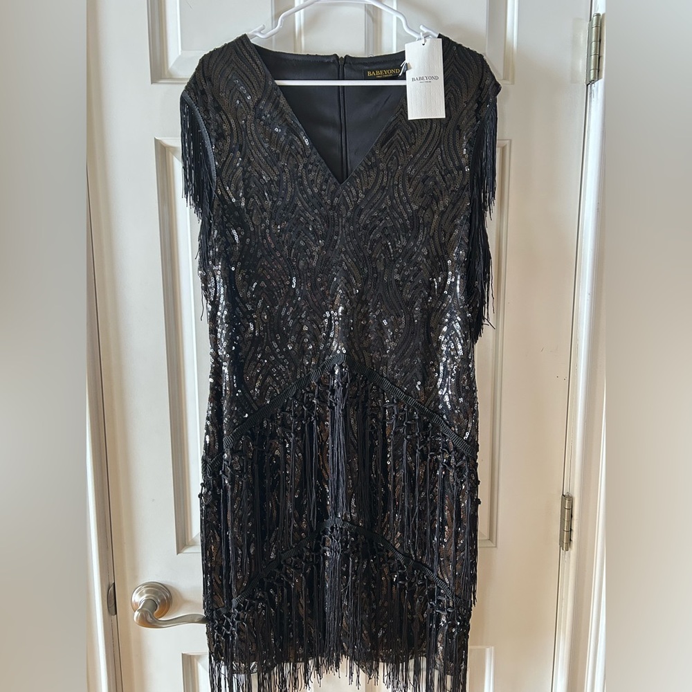Glamorous Black Sequin Fringe Midi Dress